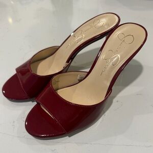 Jessica Simpson Elegant Burgundy Open-Toe Heels Sz 37.5